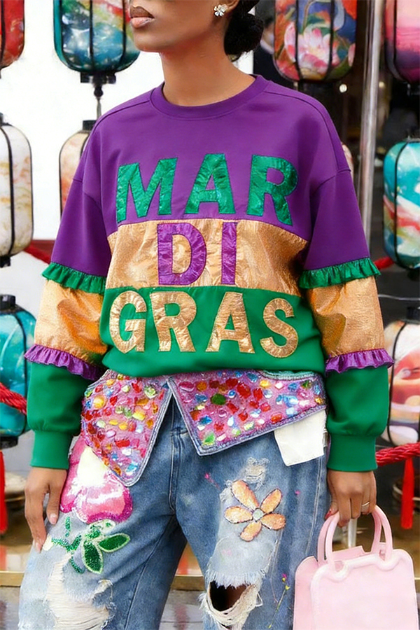 Colorful Round Neck Letter Graphic Top