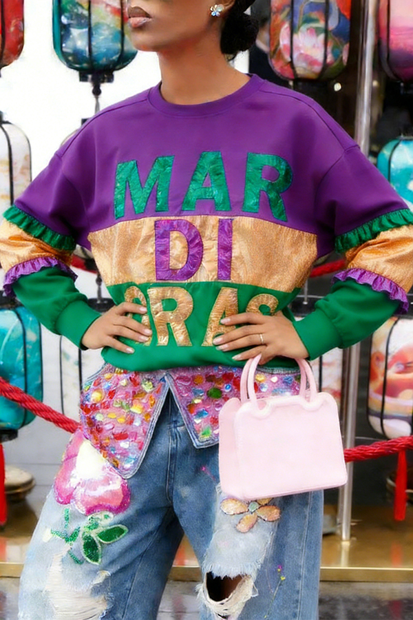 Colorful Round Neck Letter Graphic Top