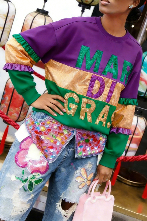 Colorful Round Neck Letter Graphic Top