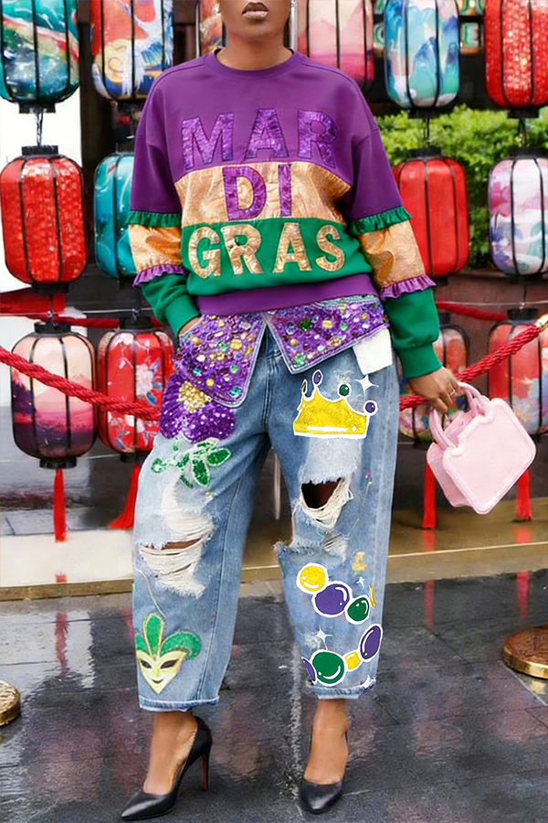 Colorful Round Neck Letter Graphic Top