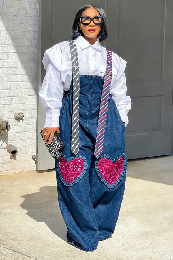 Stylish Tie Style Heart Denim Jumpsuit