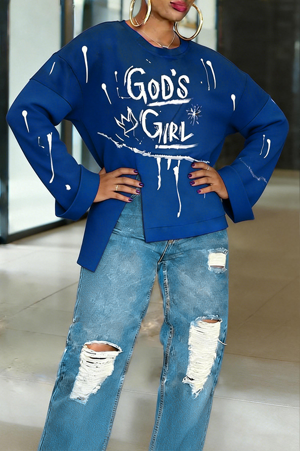 Stylish Irregular Hem Letter Graphic Sweatshirt