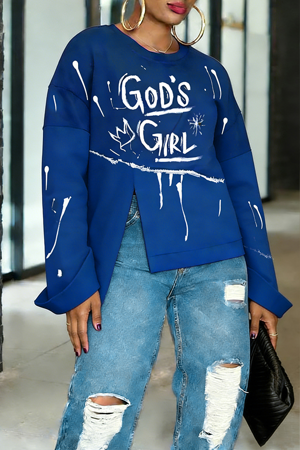Stylish Irregular Hem Letter Graphic Sweatshirt