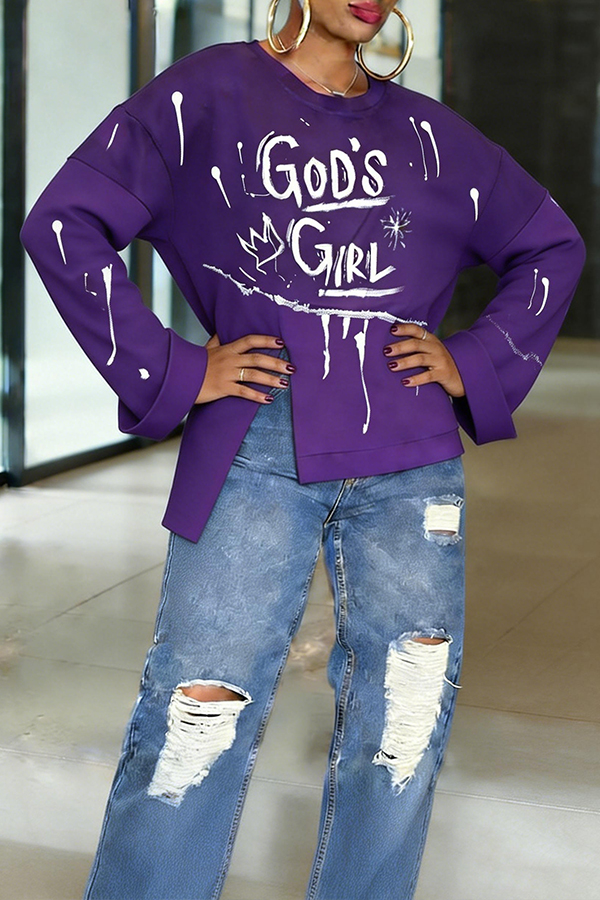 Stylish Irregular Hem Letter Graphic Sweatshirt