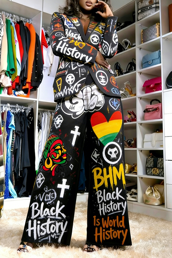 Stylish Graphic Print Blazer & Pants Set