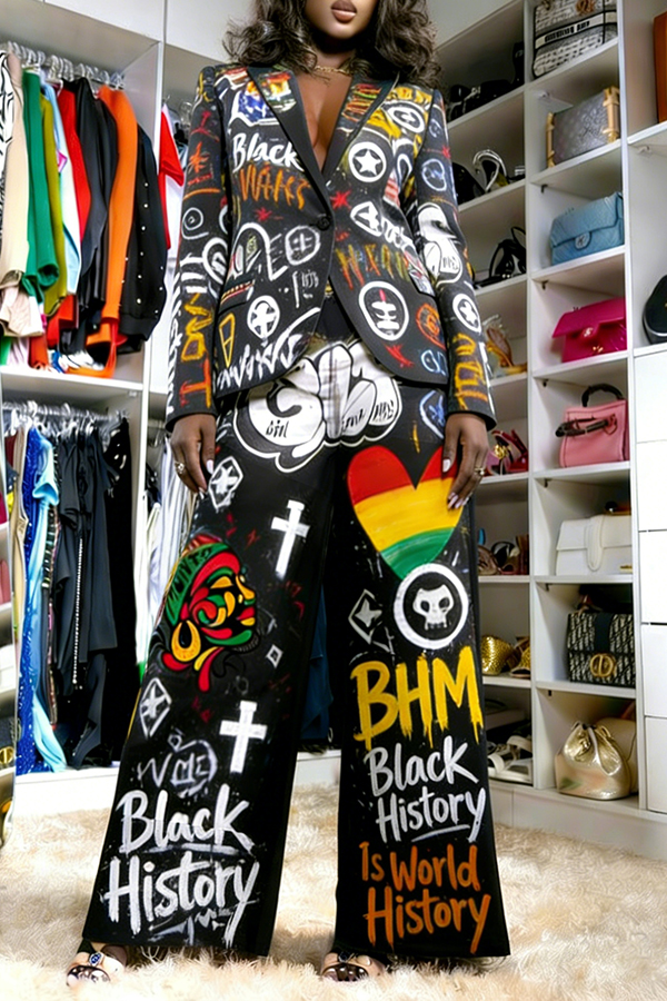 Stylish Graphic Print Blazer & Pants Set