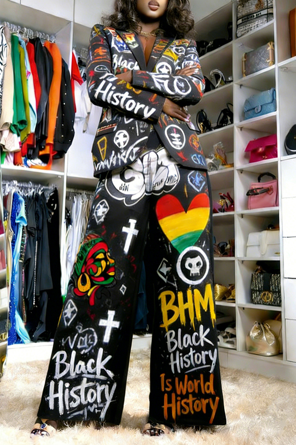 Stylish Graphic Print Blazer & Pants Set