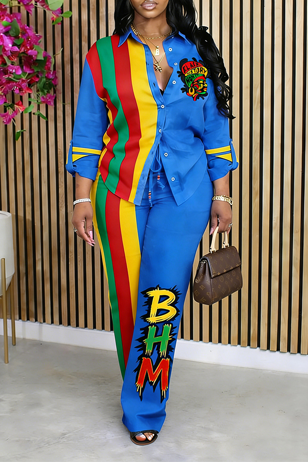 Stylish Striped Graphic Print Shirt & Pants Set