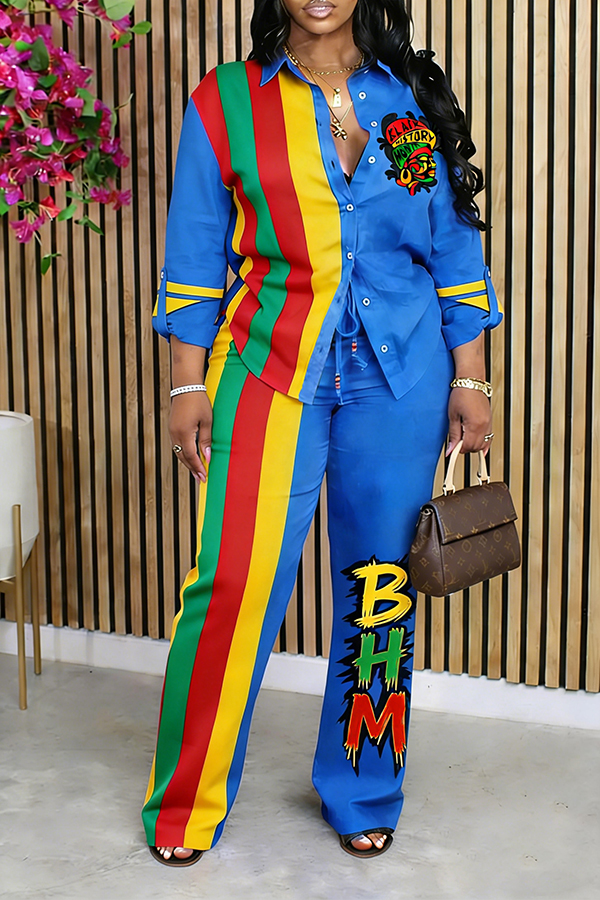 Stylish Striped Graphic Print Shirt & Pants Set