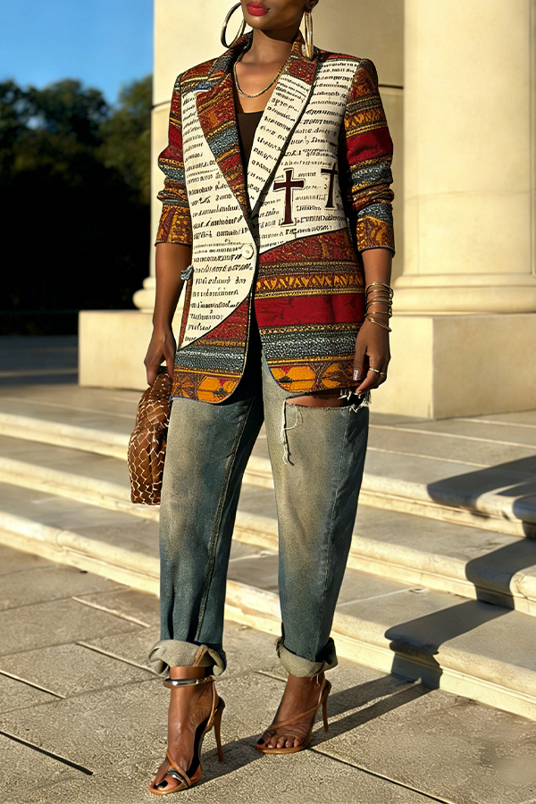 Stylish Ankara Bible Print Colorblock Patchwork Blazer