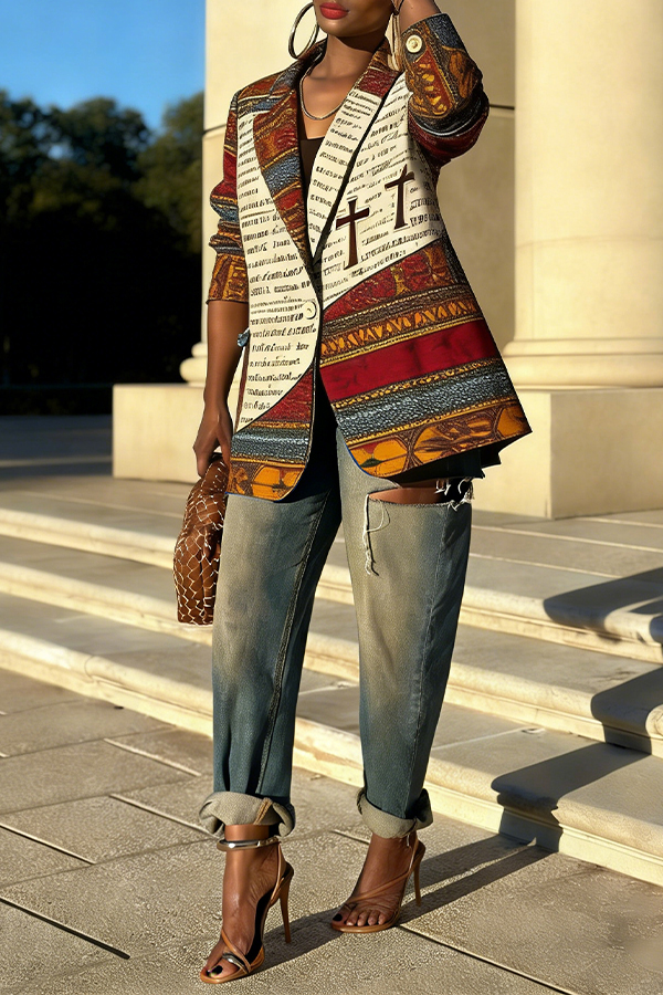 Stylish Ankara Bible Print Colorblock Patchwork Blazer