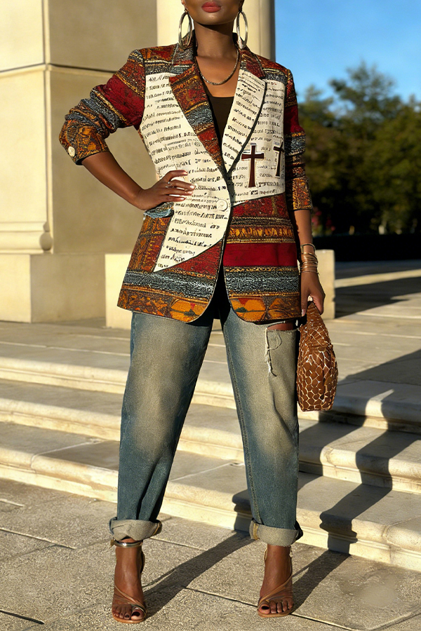 Stylish Ankara Bible Print Colorblock Patchwork Blazer