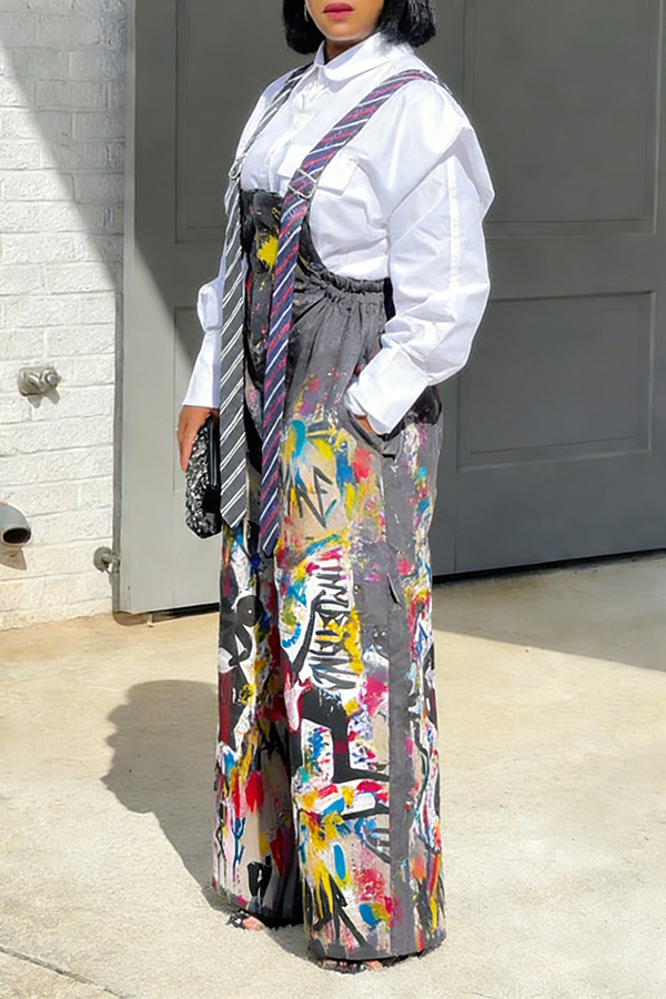 Stylish Long Tie Style Plaid Jumpsuit