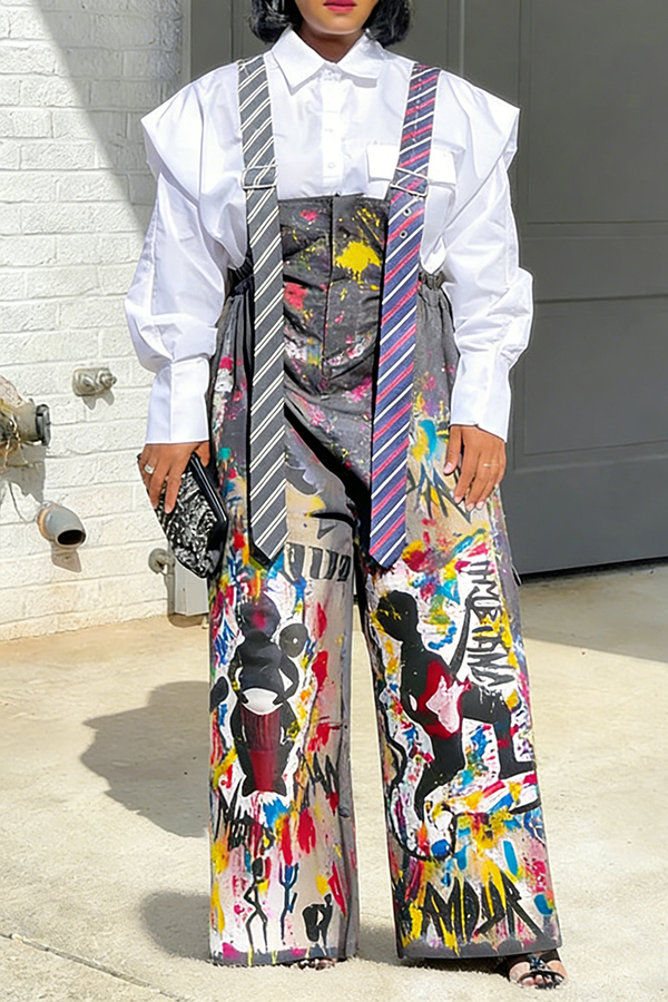 Stylish Long Tie Style Plaid Jumpsuit