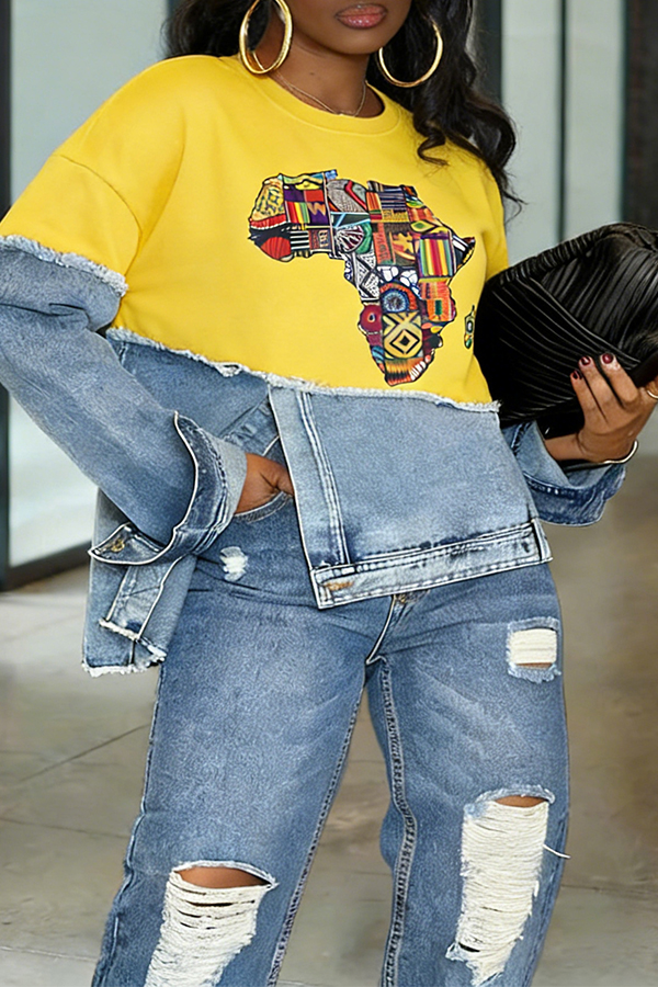 Stylish Africa Map Patchwork Print Sweatshirt
