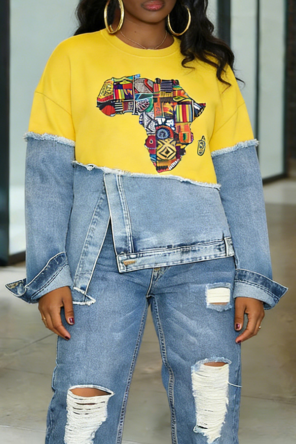 Stylish Africa Map Patchwork Print Sweatshirt