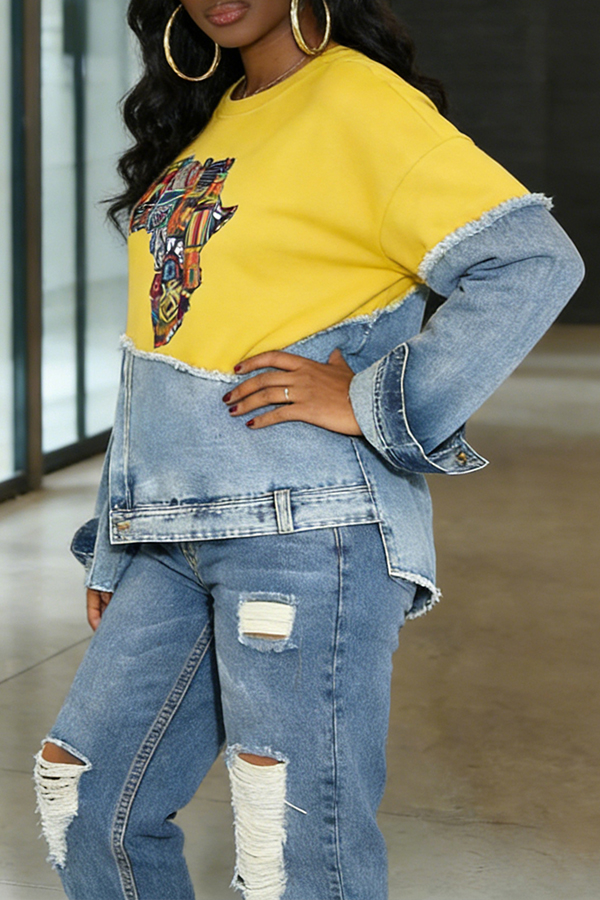 Stylish Africa Map Patchwork Print Sweatshirt