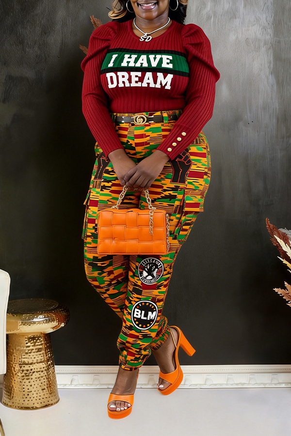 Casual Round Neck Letter Graphic Blouse