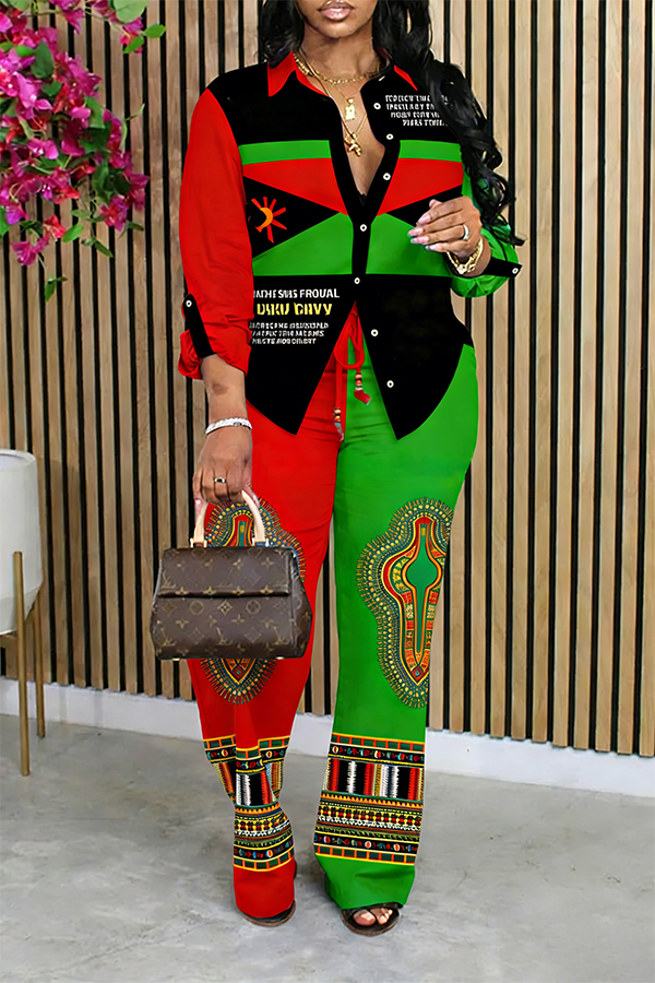 Stylish Graphic Print Blouse & Pants Set