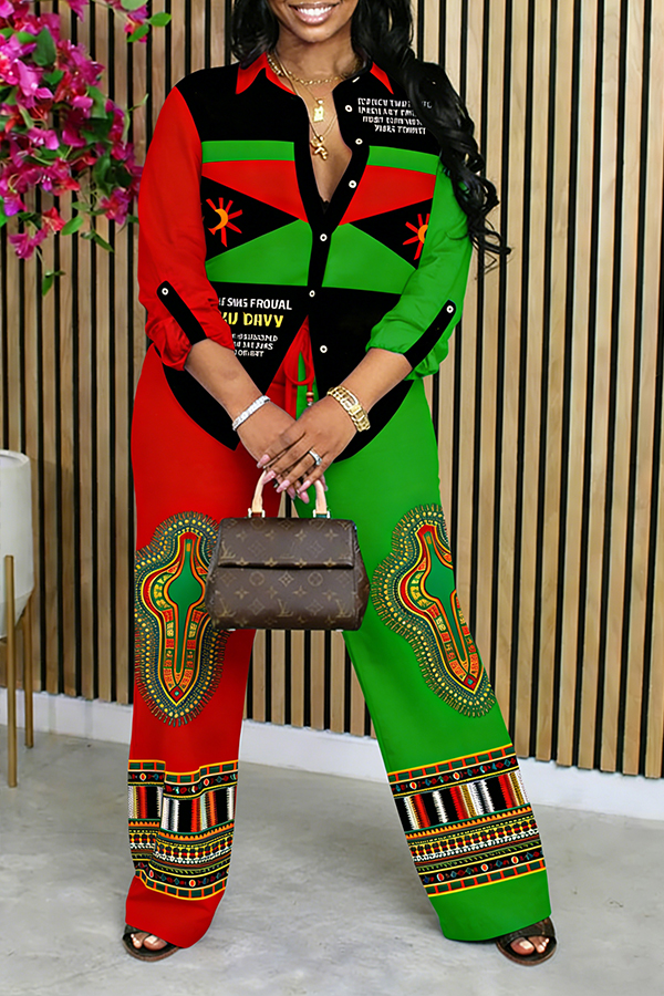 Stylish Graphic Print Blouse & Pants Set