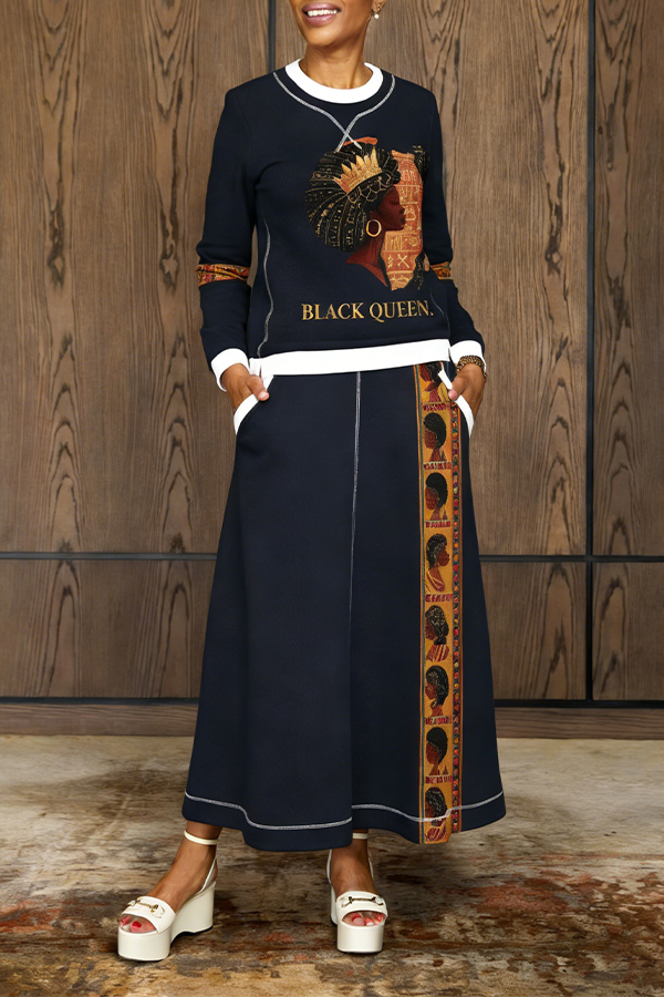 Cozy Round Neck Top & Pockets Skirt Set