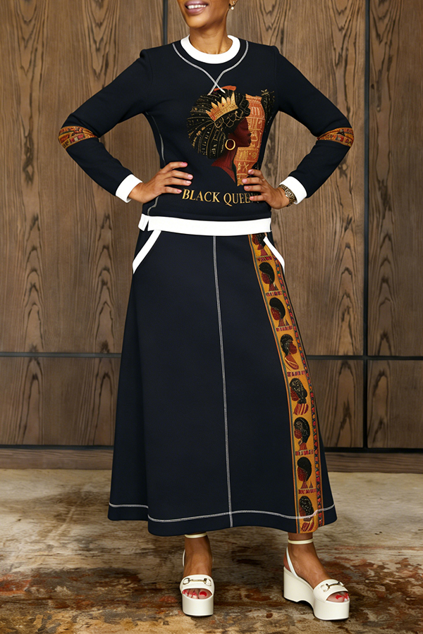 Cozy Round Neck Top & Pockets Skirt Set