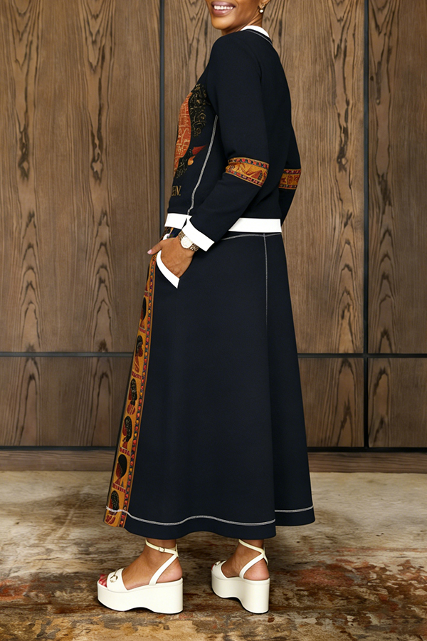 Cozy Round Neck Top & Pockets Skirt Set