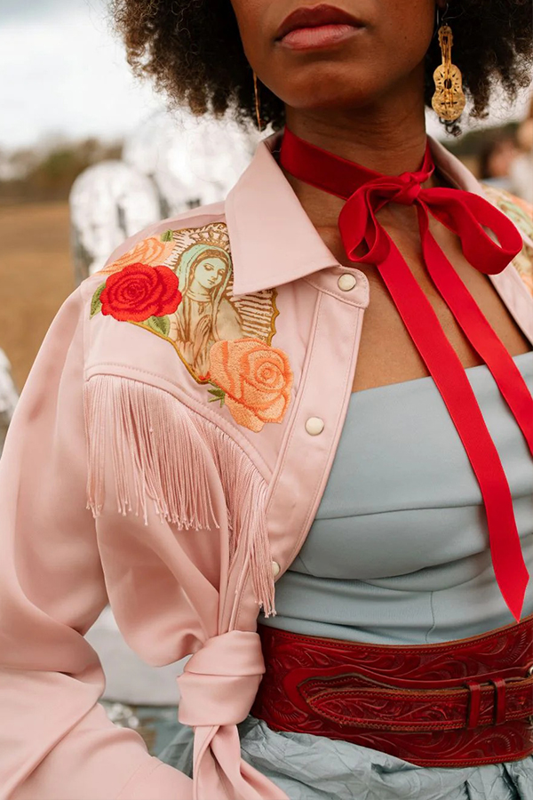 Stylish Fringe Hem Rose Print Shirt