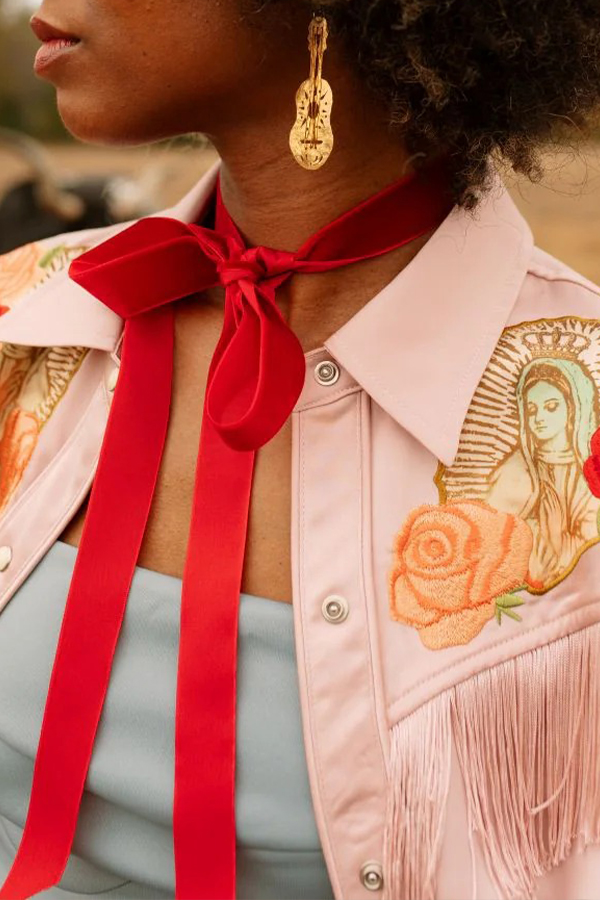 Stylish Fringe Hem Rose Print Shirt