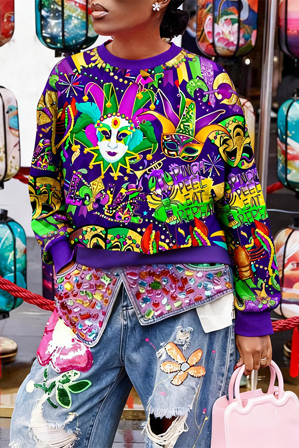 Stylish Round Neck Figure Graphic Sweatshirt