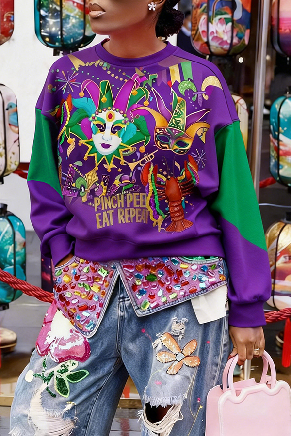 Stylish Colorblock Figure Graphic Sweatshirt