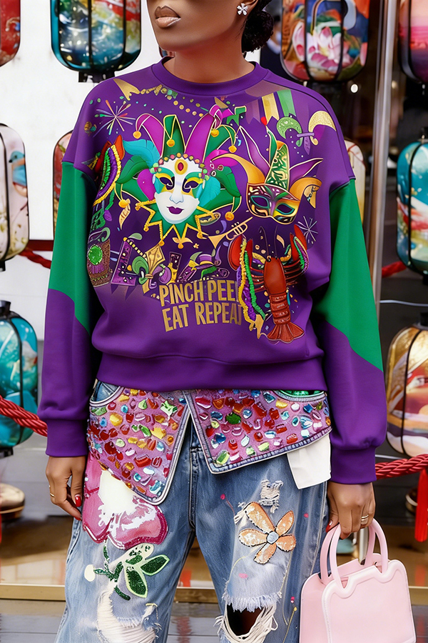 Stylish Colorblock Figure Graphic Sweatshirt