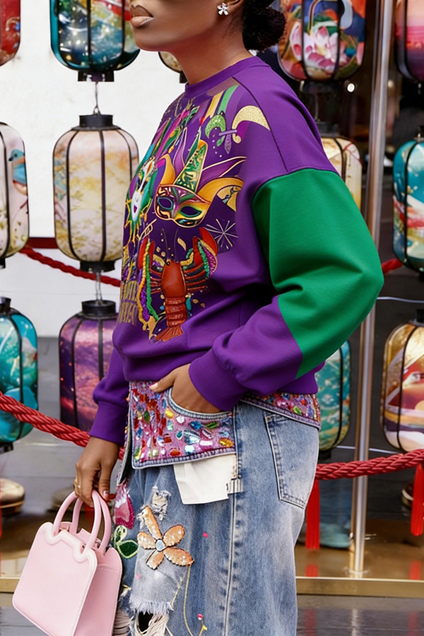 Stylish Colorblock Figure Graphic Sweatshirt