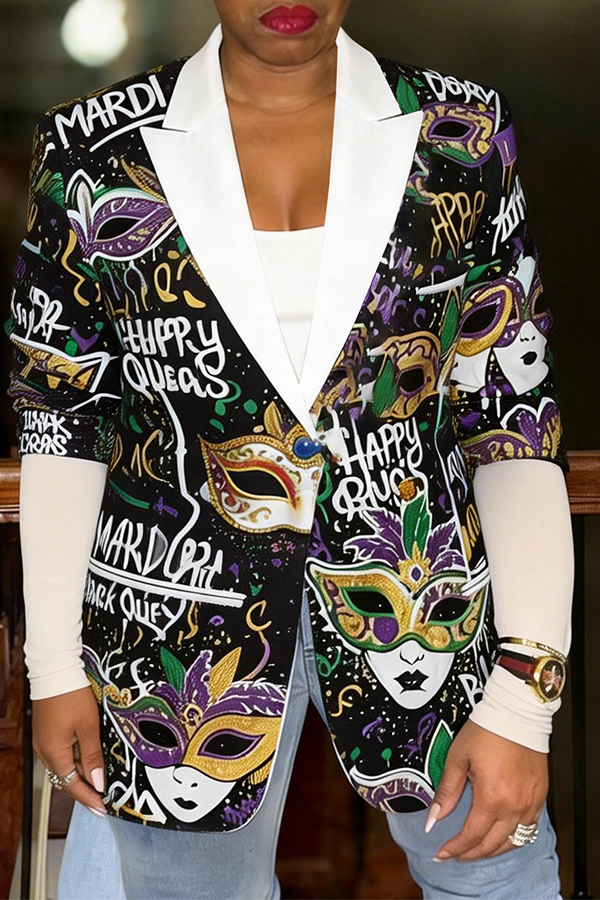 Stylish Peak Collar Figure Graphic Blazer