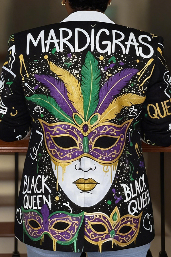 Stylish Peak Collar Figure Graphic Blazer