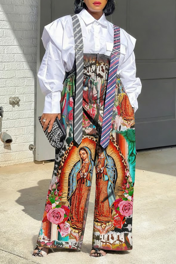 Unique Design Tie Style Figure Graphic Jumpsuit