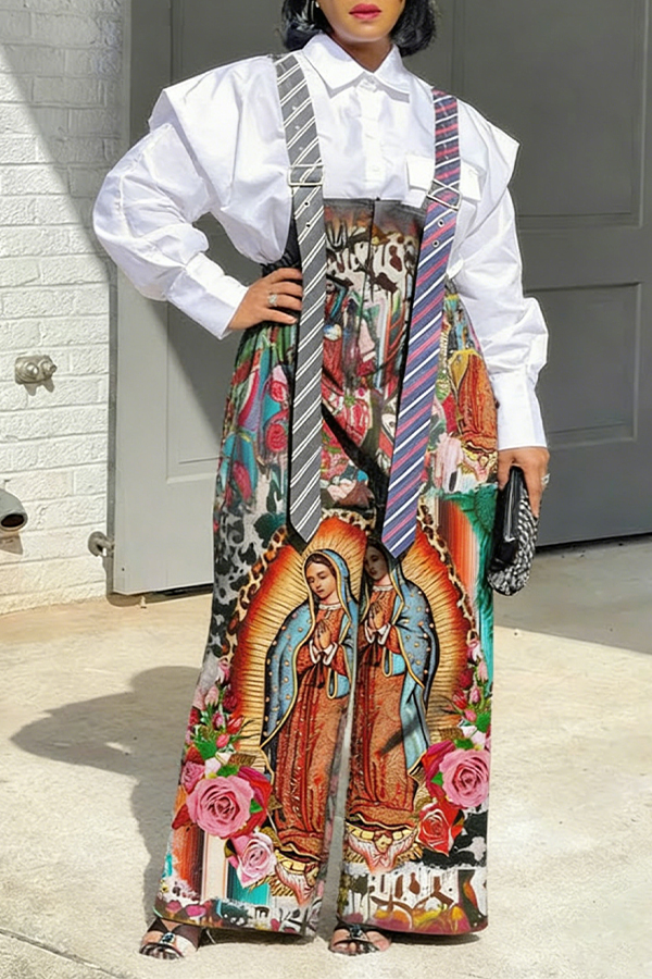 Unique Design Tie Style Figure Graphic Jumpsuit