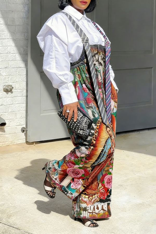 Unique Design Tie Style Figure Graphic Jumpsuit