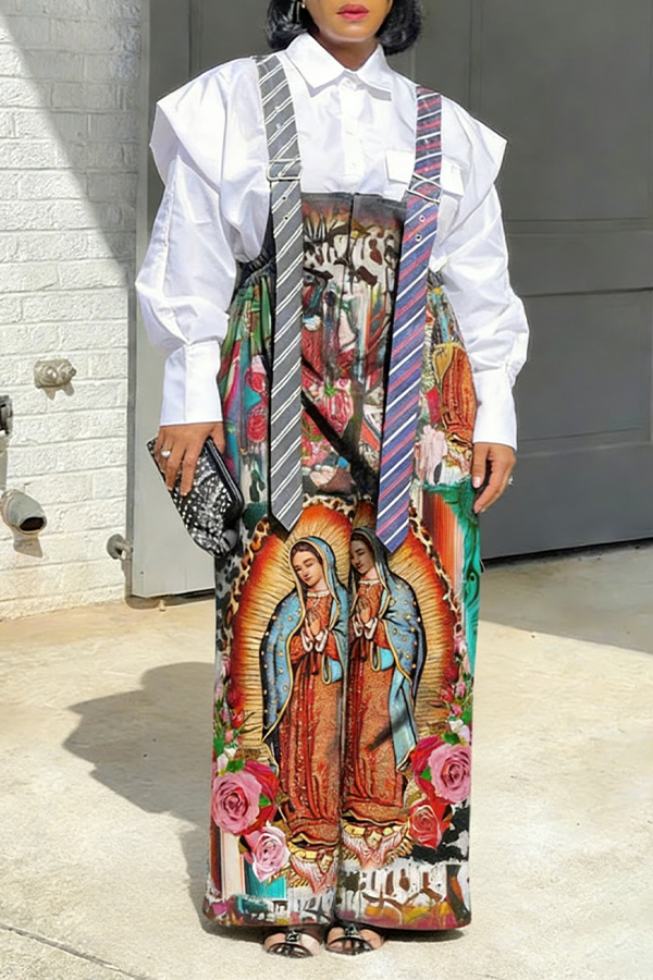 Unique Design Tie Style Figure Graphic Jumpsuit