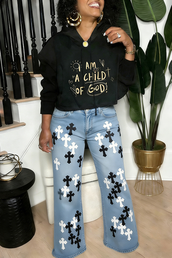 Stylish Church Patchwork Wide-leg Jeans