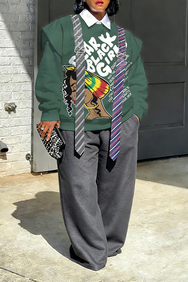 Stylish Letter & Figure Graphic Sweatshirt