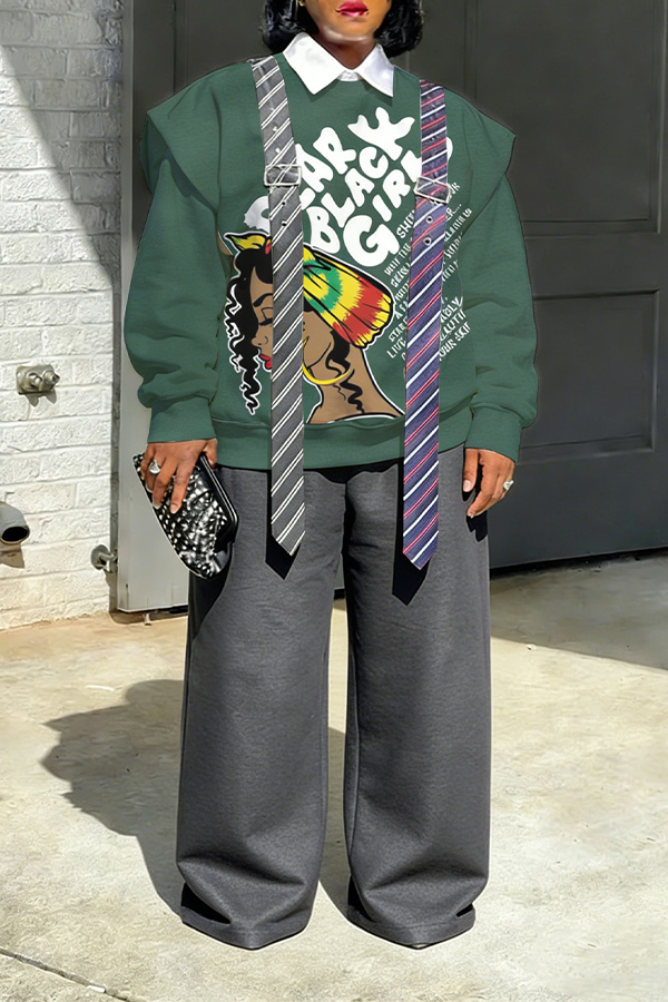 Stylish Letter & Figure Graphic Sweatshirt