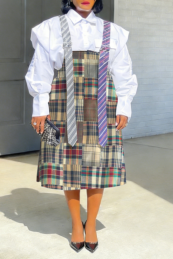 Stylish Tie Style Plaid Overall dress