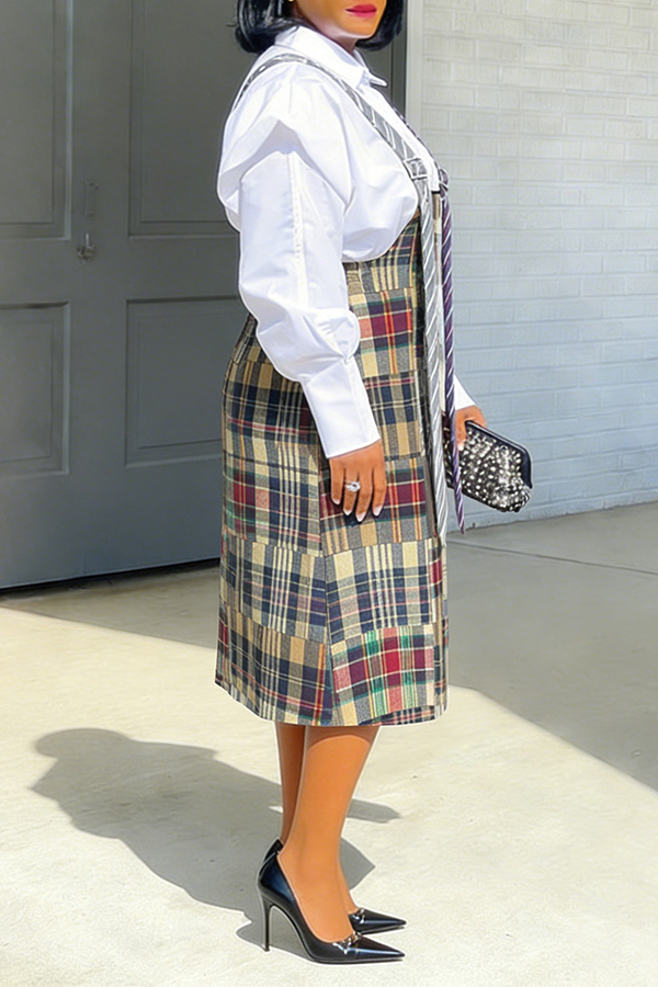 Stylish Tie Style Plaid Overall dress
