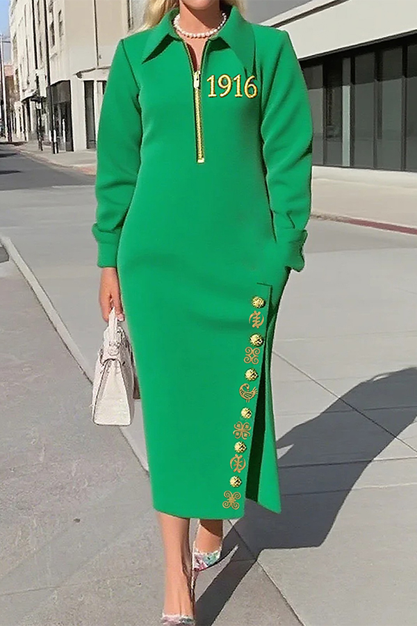 Urban Plain Side-Slit Shirt Collar Midi Dress