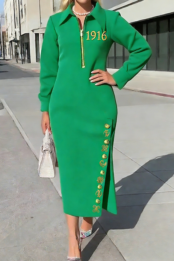 Urban Plain Side-Slit Shirt Collar Midi Dress