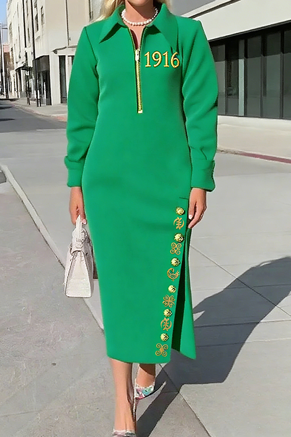 Urban Plain Side-Slit Shirt Collar Midi Dress