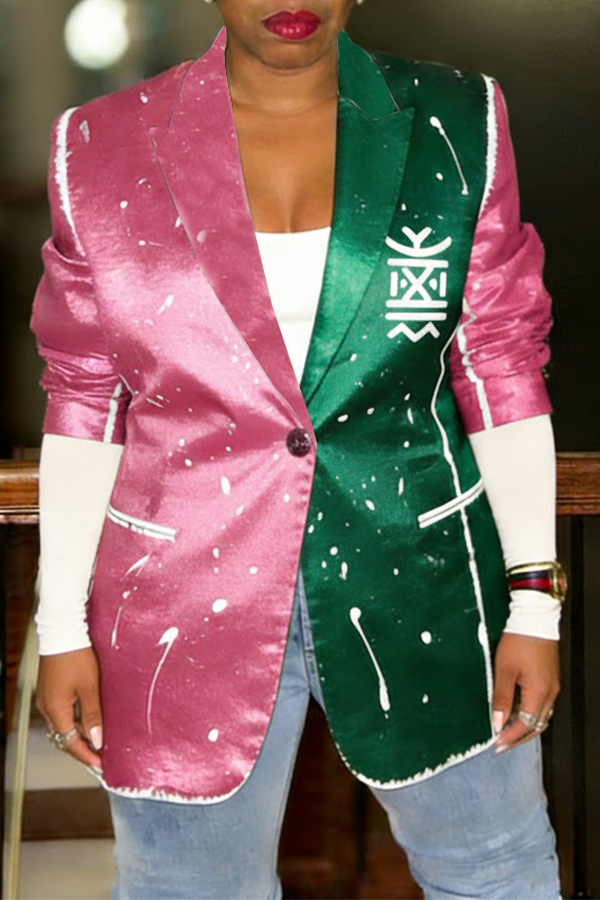 Stylish Letter & Figure Graphic Peak Collar Blazer