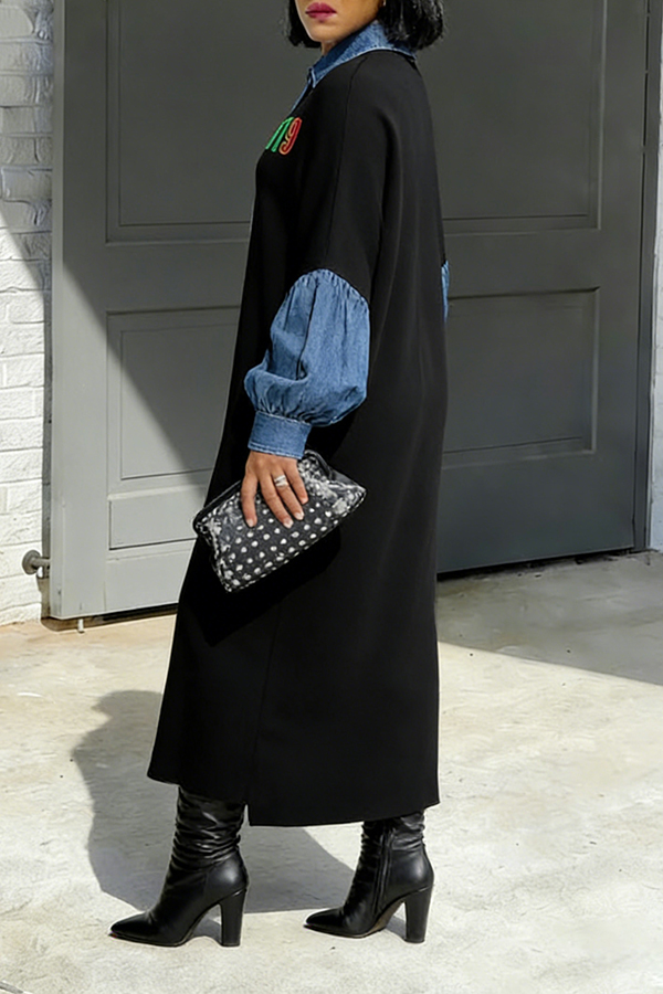 Stylish 1619 Embroidered Denim Patchwork Dress