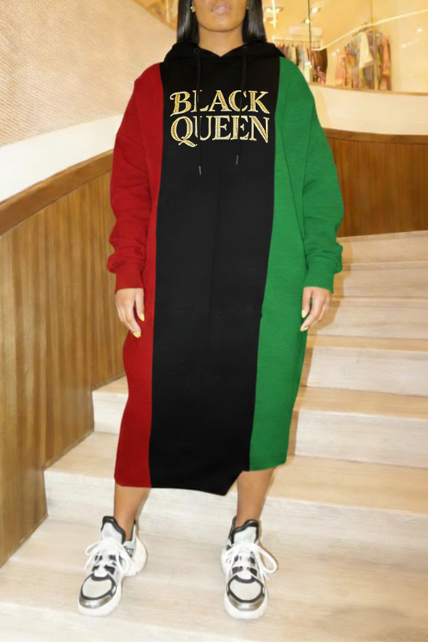 Casual Colorblock Letter Graphic Dress